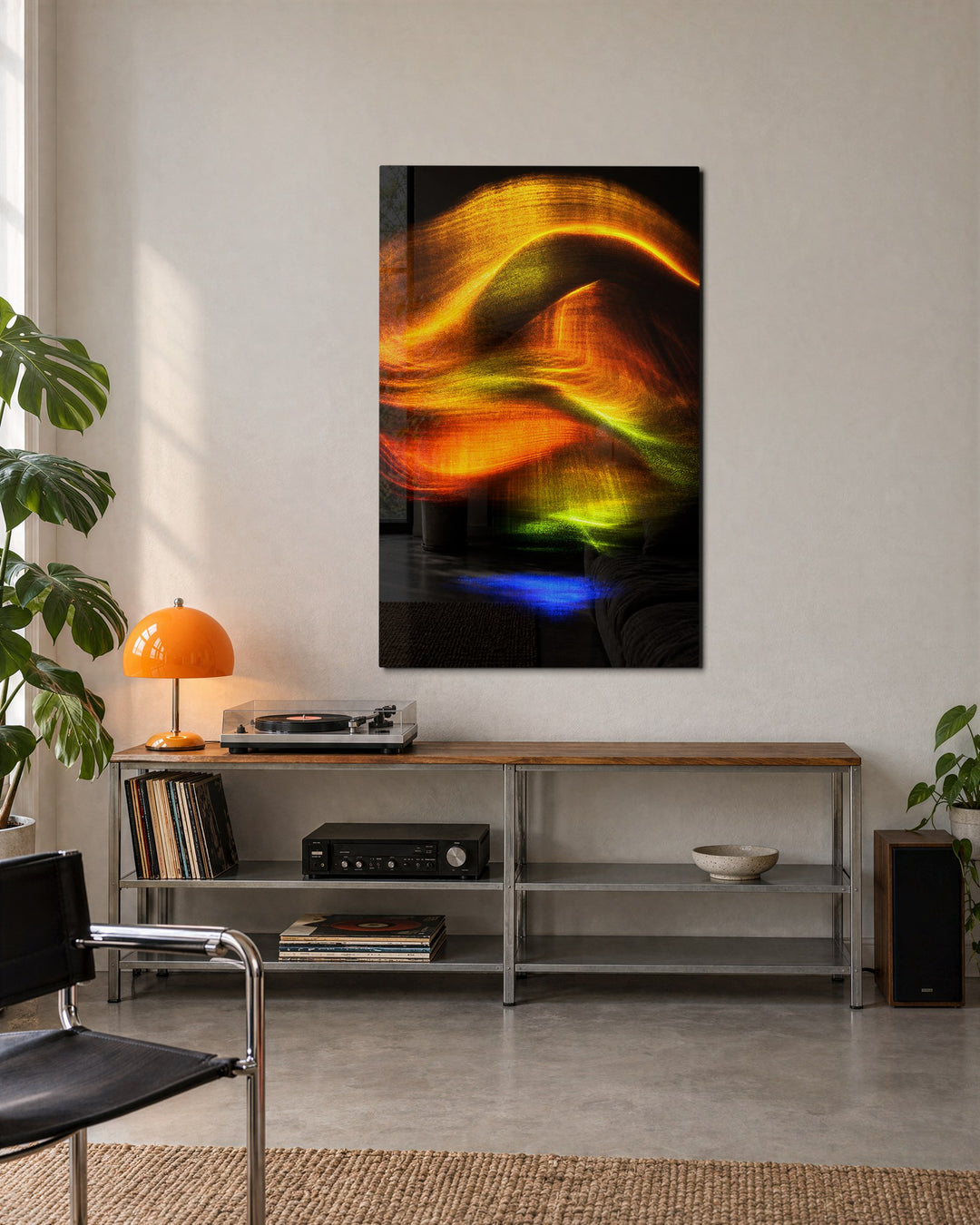 Gilded Ribbons glass wall art, lifestyle view