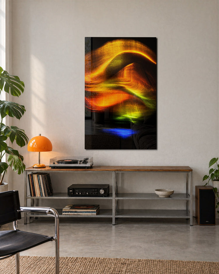 Gilded Ribbons glass wall art, lifestyle view