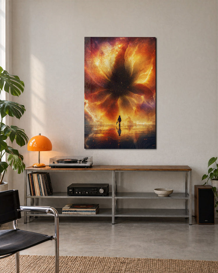 Fire Sky, Small Figure glass wall art, lifestyle view