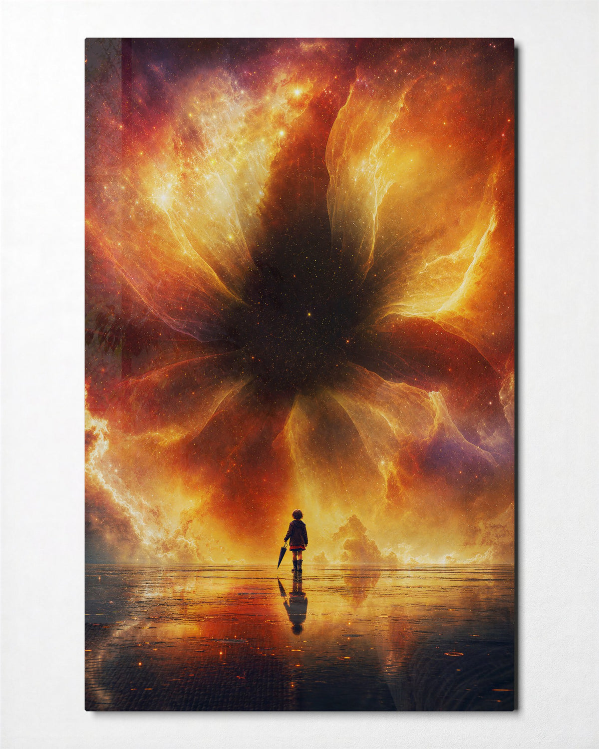 Fire Sky, Small Figure glass wall art, front view