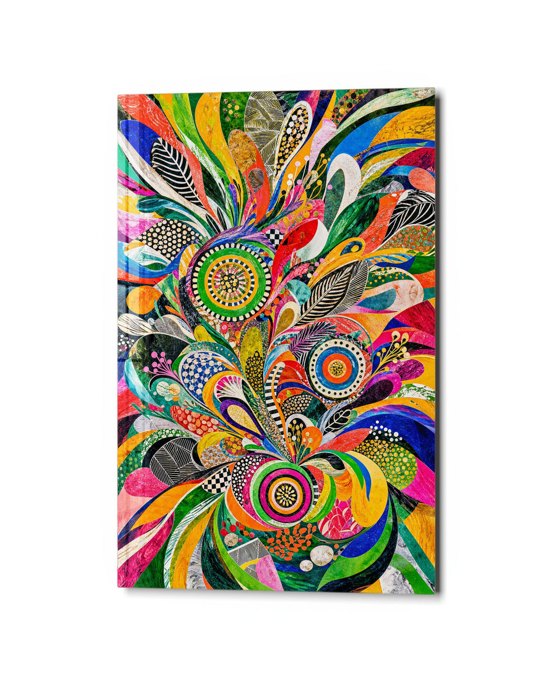Leaf and Dot Garden glass wall art, studio view