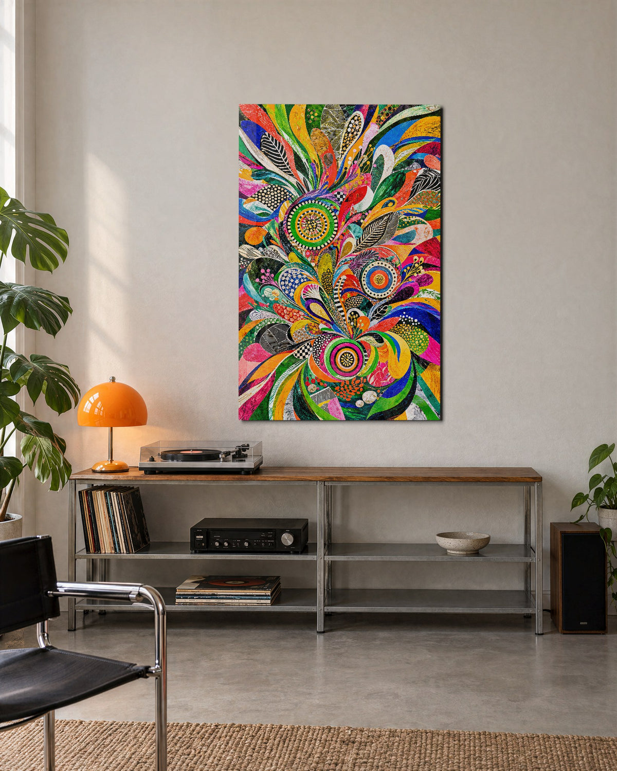 Leaf and Dot Garden glass wall art, lifestyle view