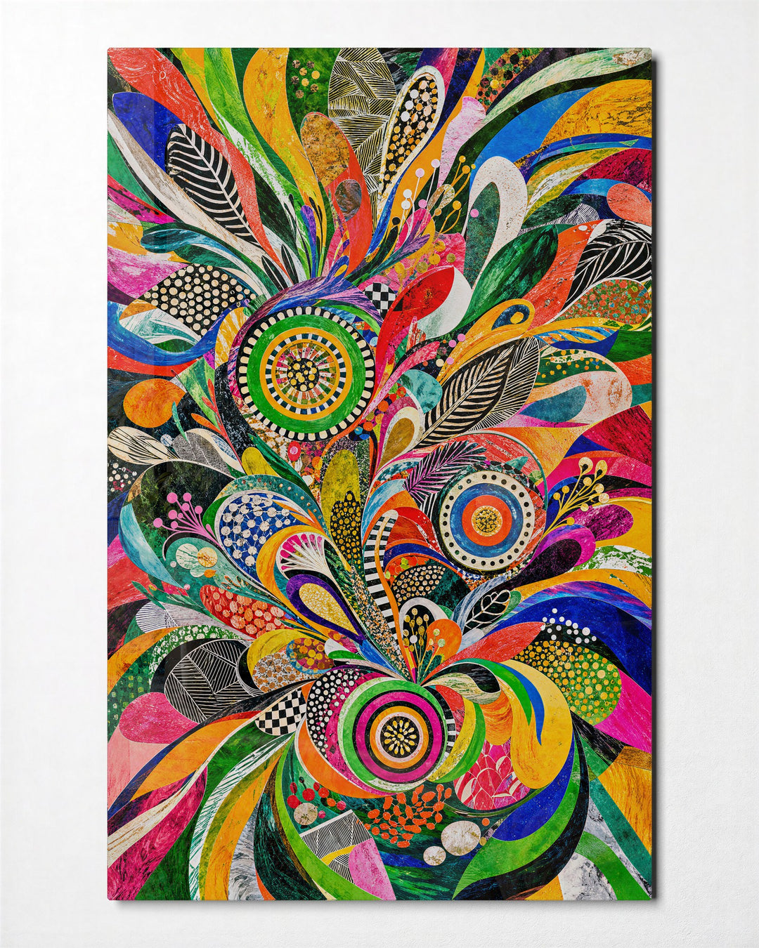 Leaf and Dot Garden glass wall art, front view