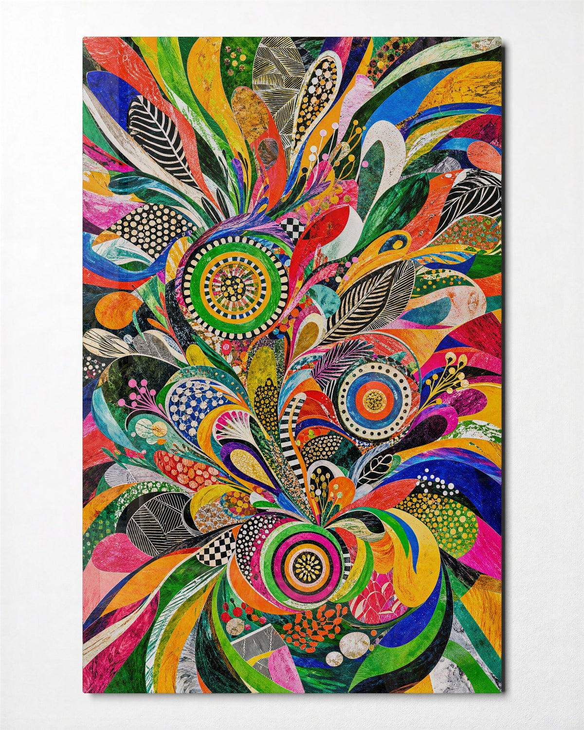 Leaf and Dot Garden glass wall art, front view