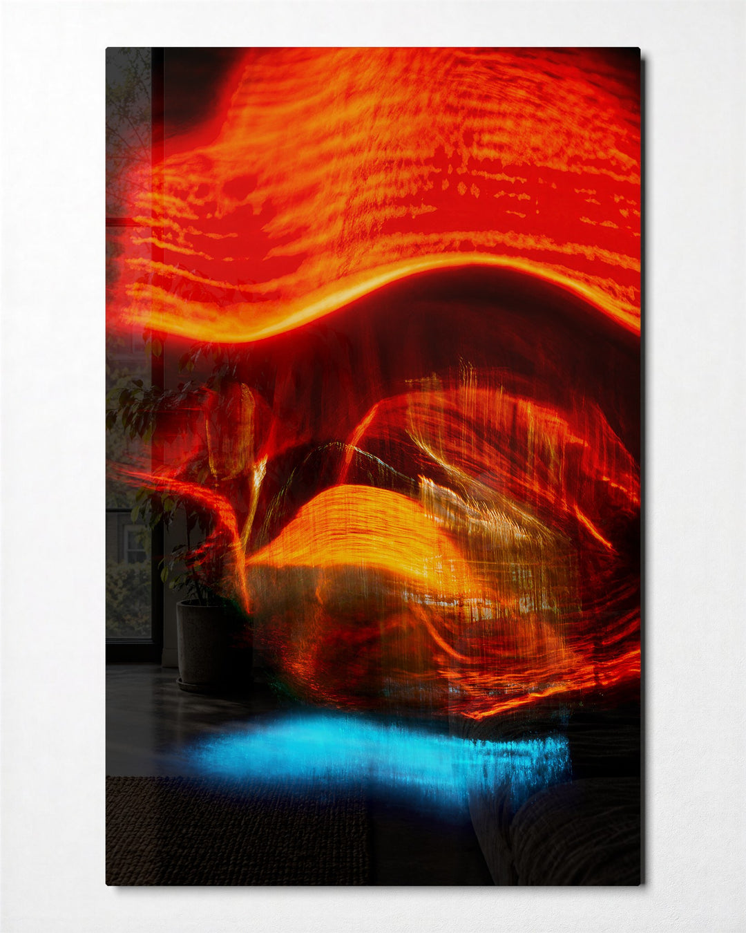 Orange Rush glass wall art, front view