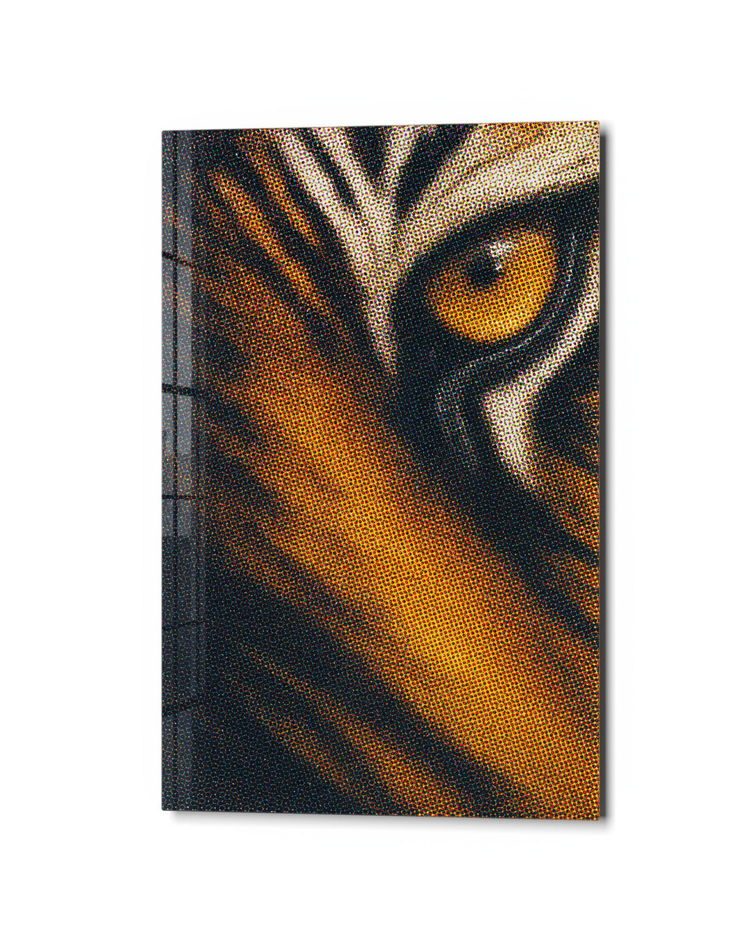 Tiger in Dots glass wall art, studio view