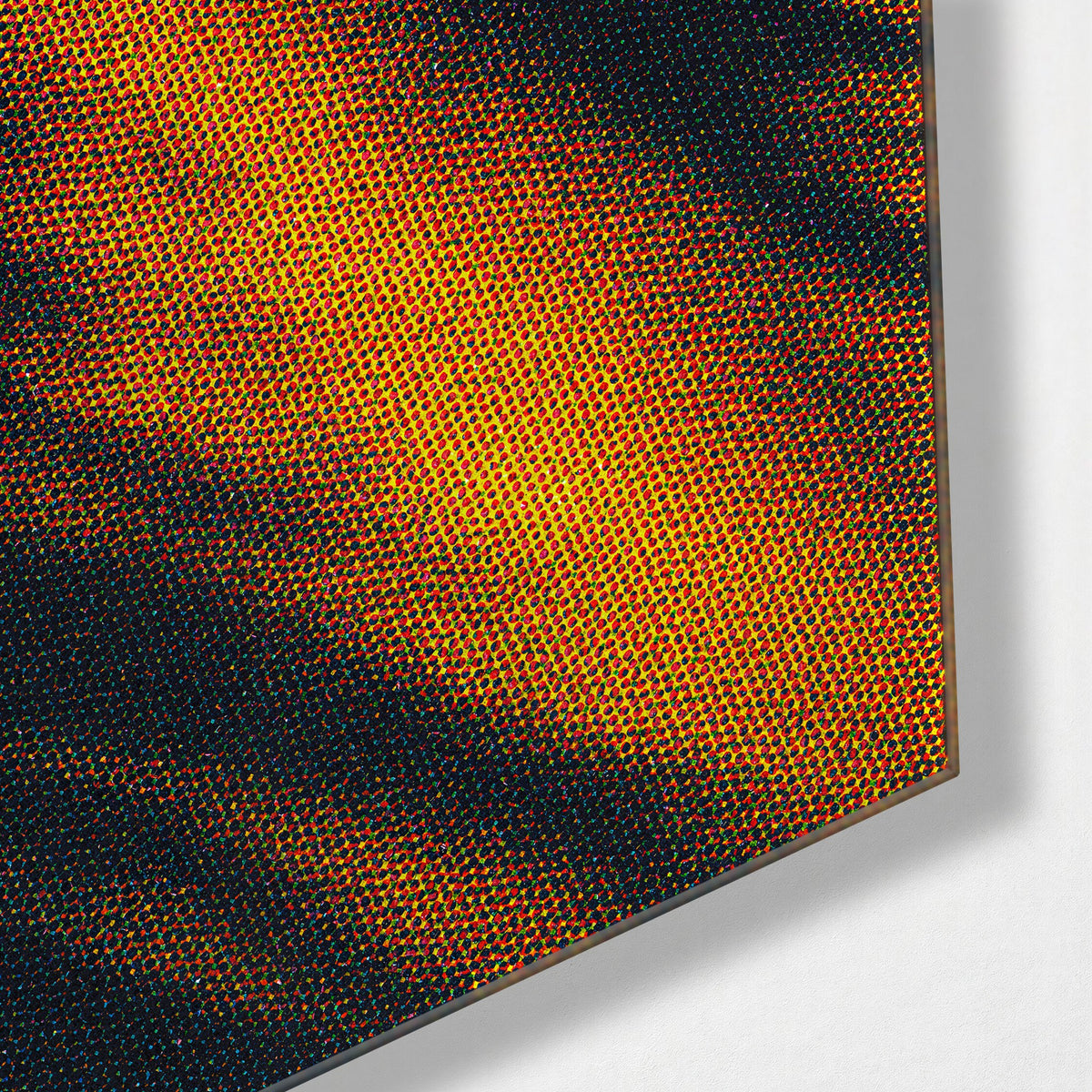 Tiger in Dots glass wall art, corner view