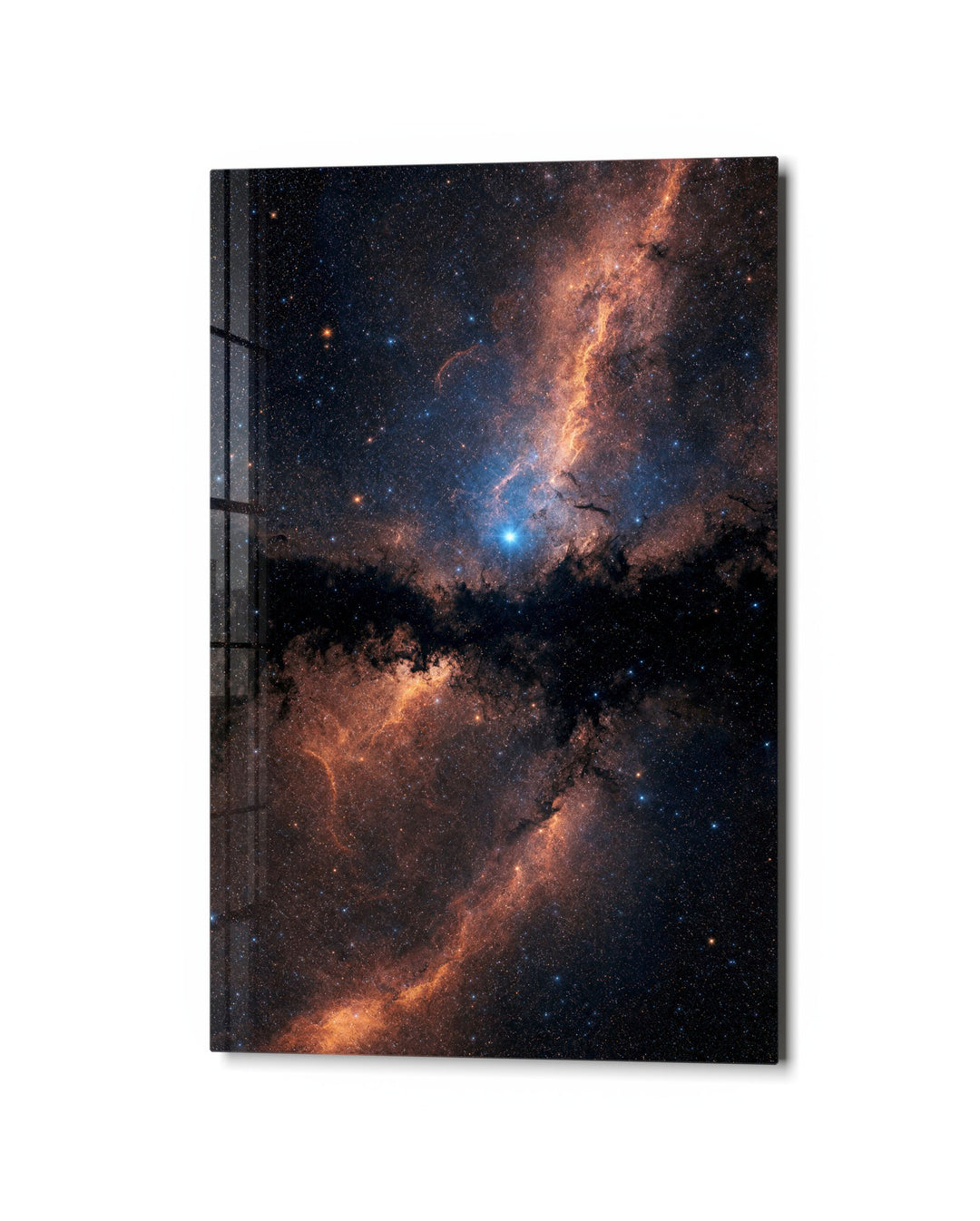 Milky Way Orange glass wall art, studio view