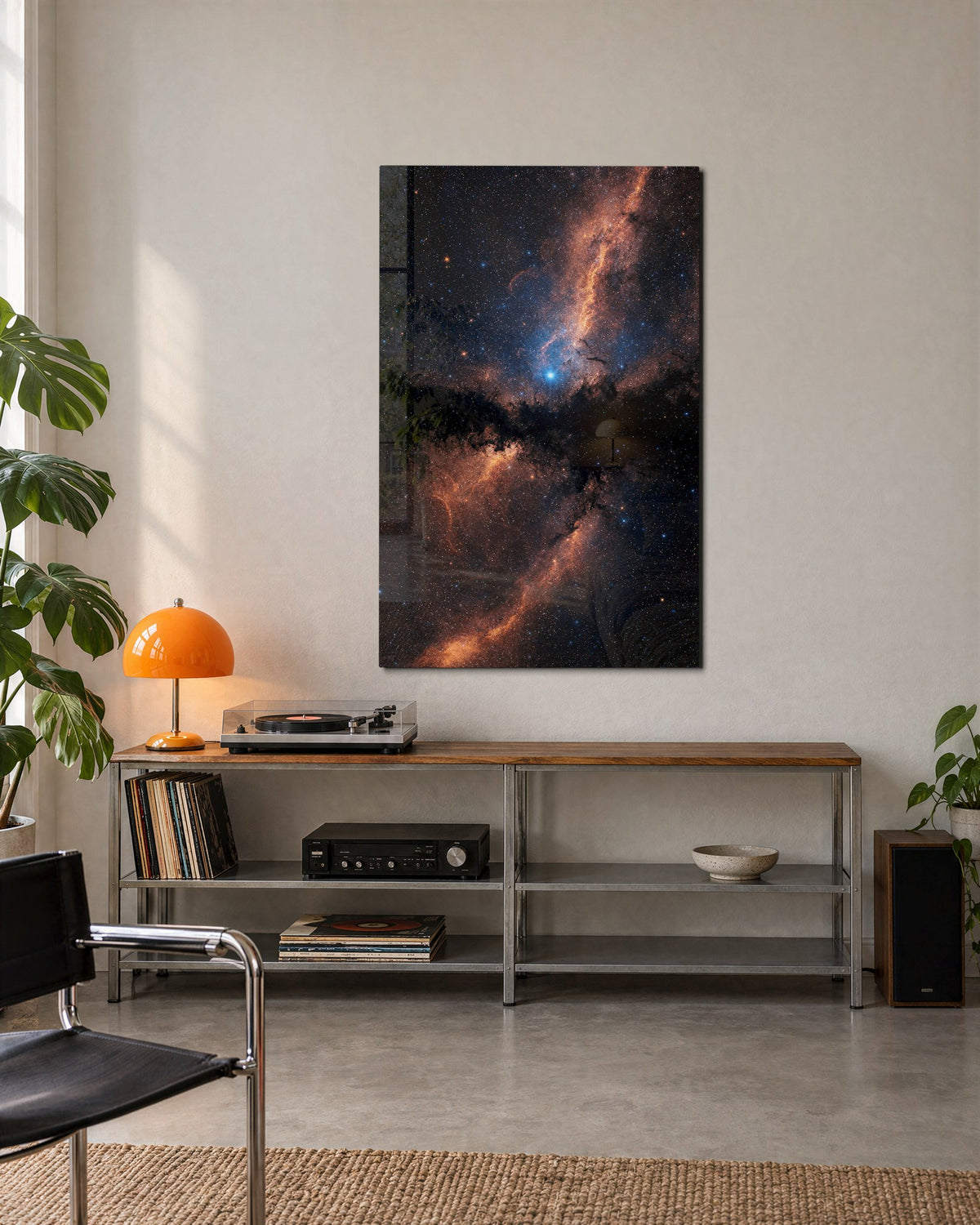 Milky Way Orange glass wall art, lifestyle view