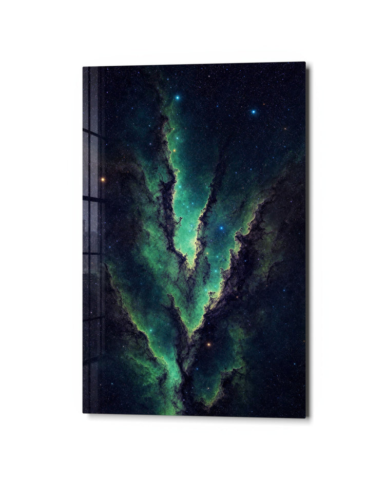 Emerald Seam glass wall art, studio view