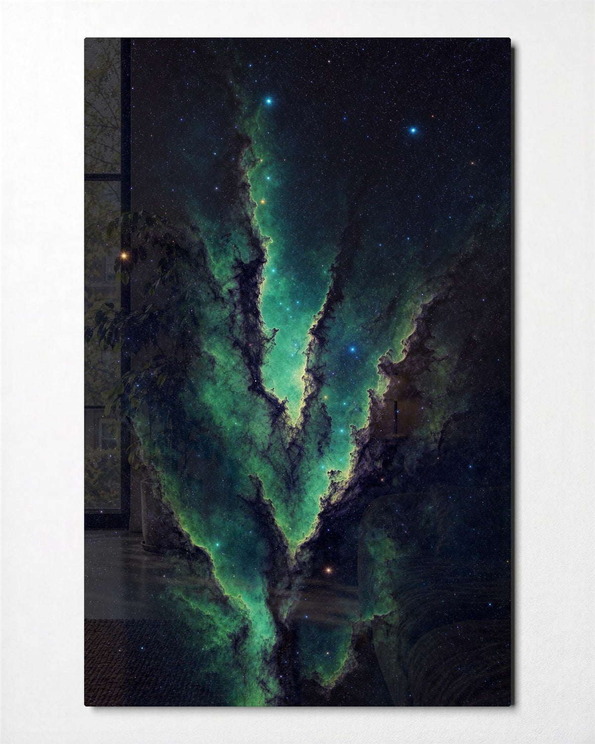 Emerald Seam glass wall art, front view