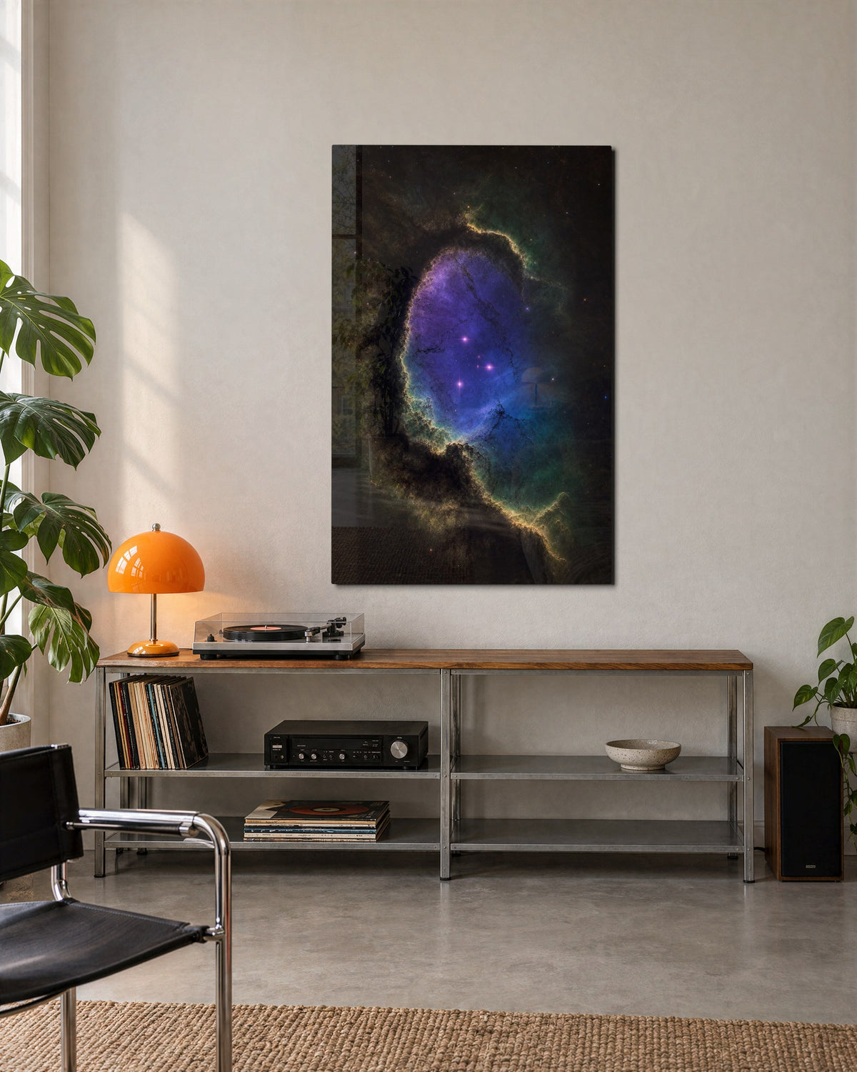 Window in the Clouds glass wall art, lifestyle view
