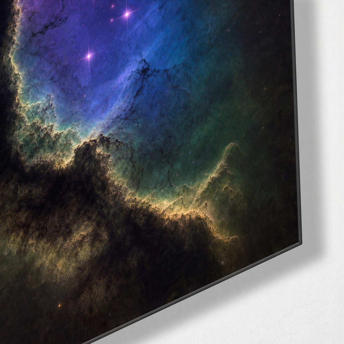 Window in the Clouds glass wall art, corner view