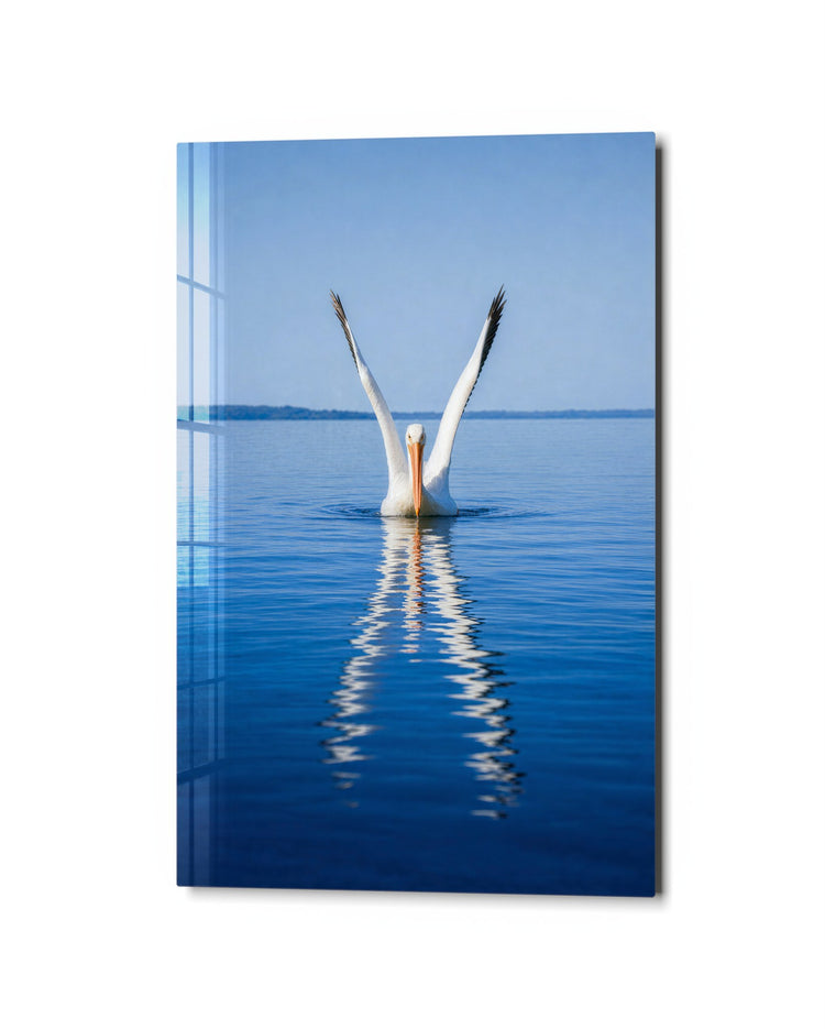 Pelican Mirror glass wall art, studio view