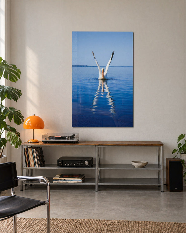 Pelican Mirror glass wall art, lifestyle view