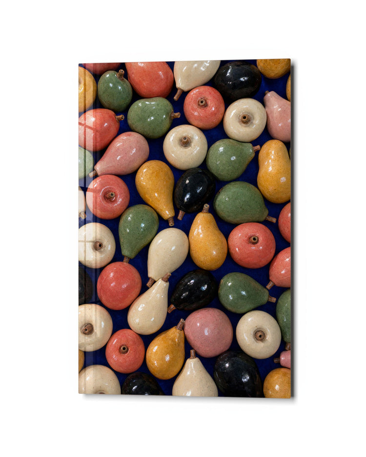 Glazed Orchard Pile glass wall art, studio view