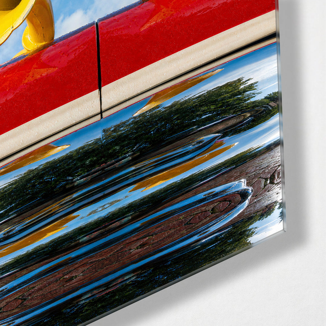 Twin Horns, Blue Sky glass wall art, corner view