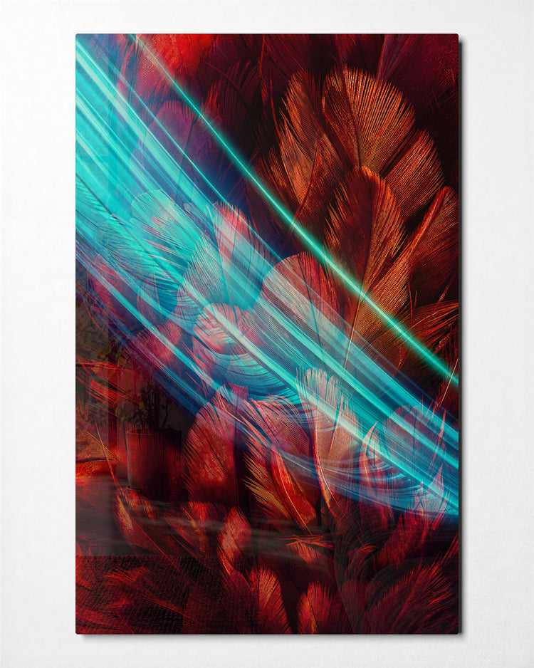 Aqua Slashes glass wall art, front view