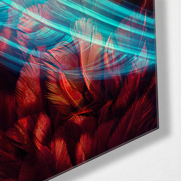 Aqua Slashes glass wall art, corner view