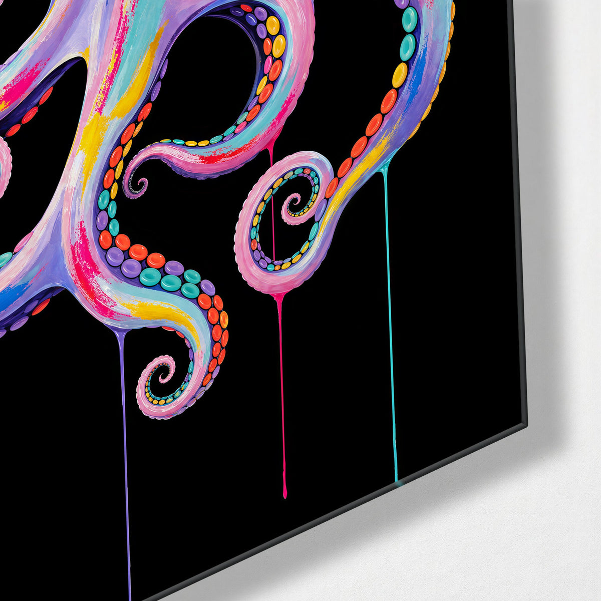 Pastel Octopus glass wall art, corner view