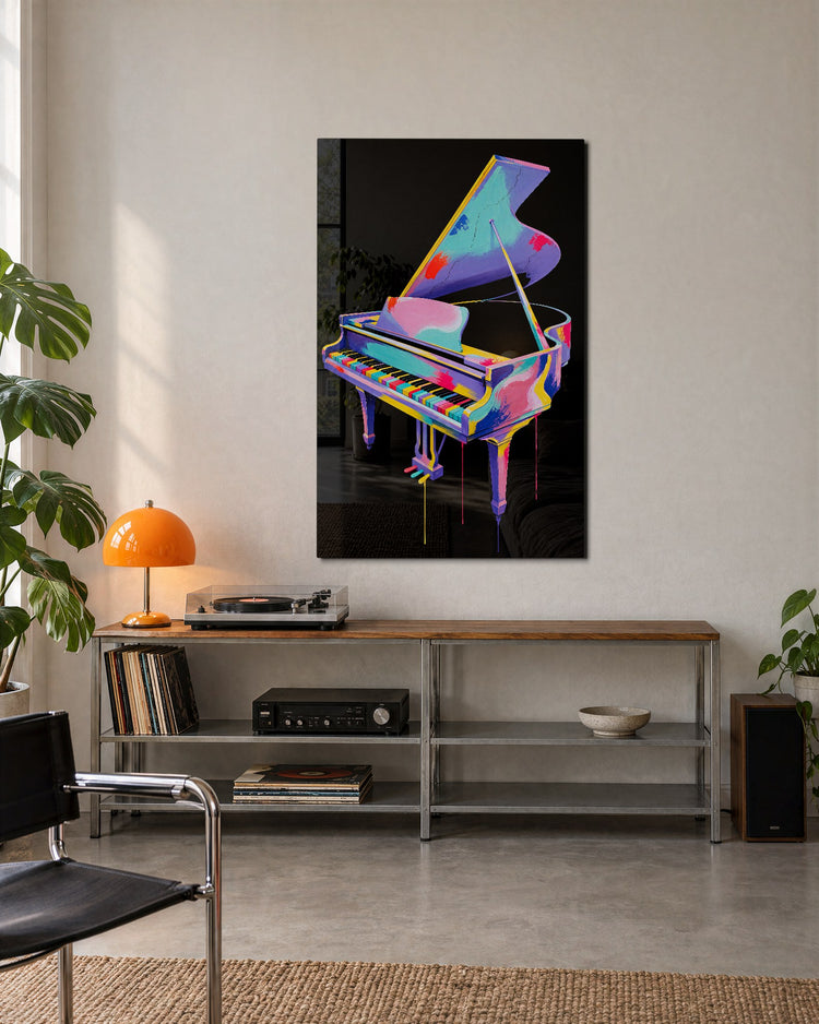 Grand Piano, Patchwork glass wall art, lifestyle view
