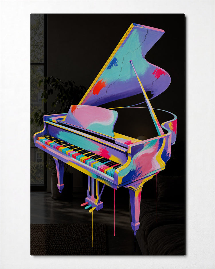 Grand Piano, Patchwork glass wall art, front view