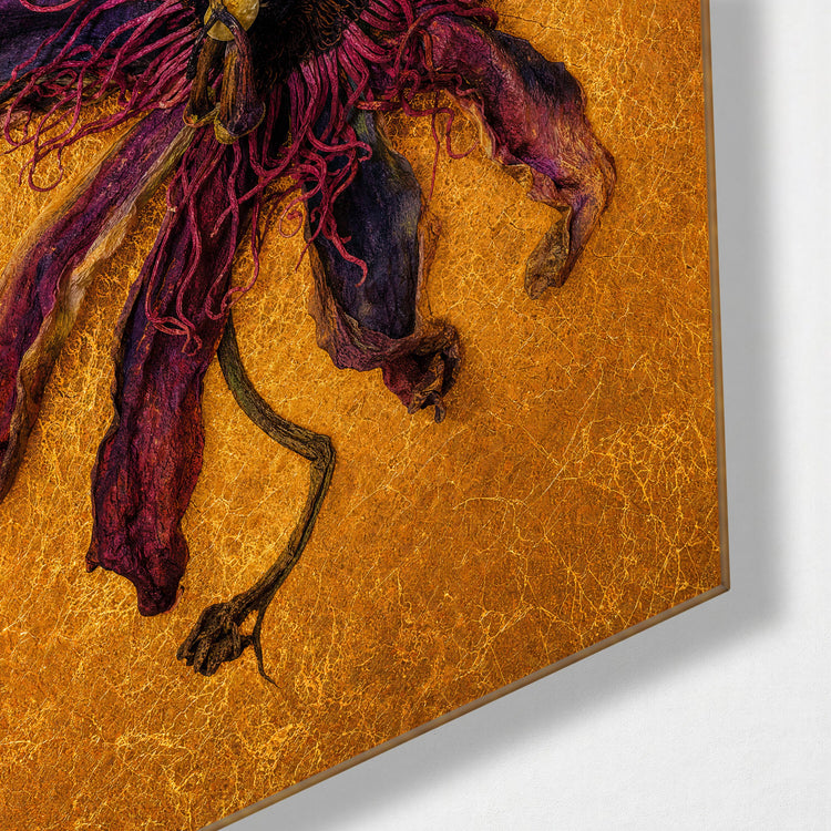 Wilted Gold glass wall art, corner view