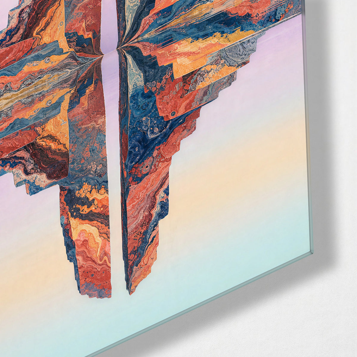 Twin Stones glass wall art, corner view