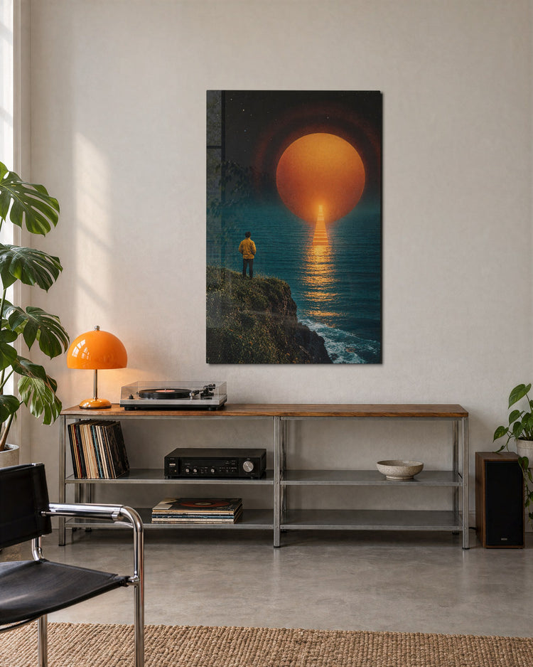 Stairway to the Orb glass wall art, lifestyle view