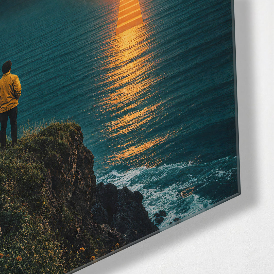 Stairway to the Orb glass wall art, corner view
