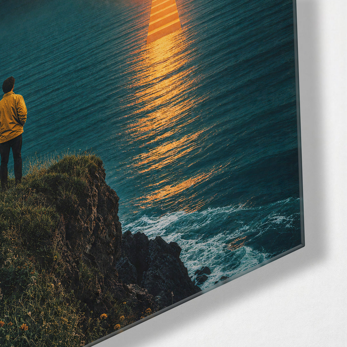 Stairway to the Orb glass wall art, corner view