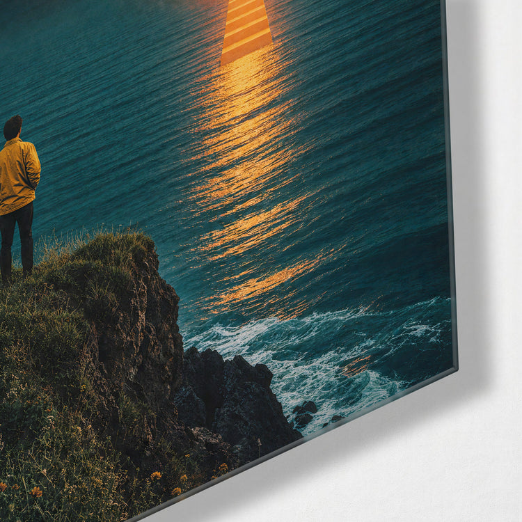Stairway to the Orb glass wall art, corner view