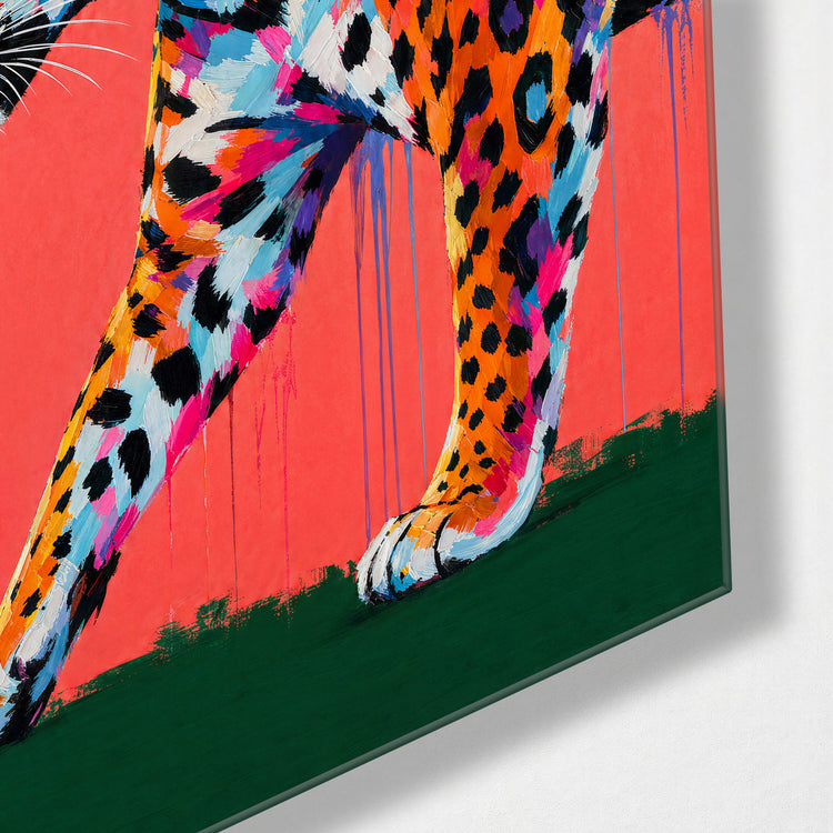 Spots on Parade glass wall art, corner view