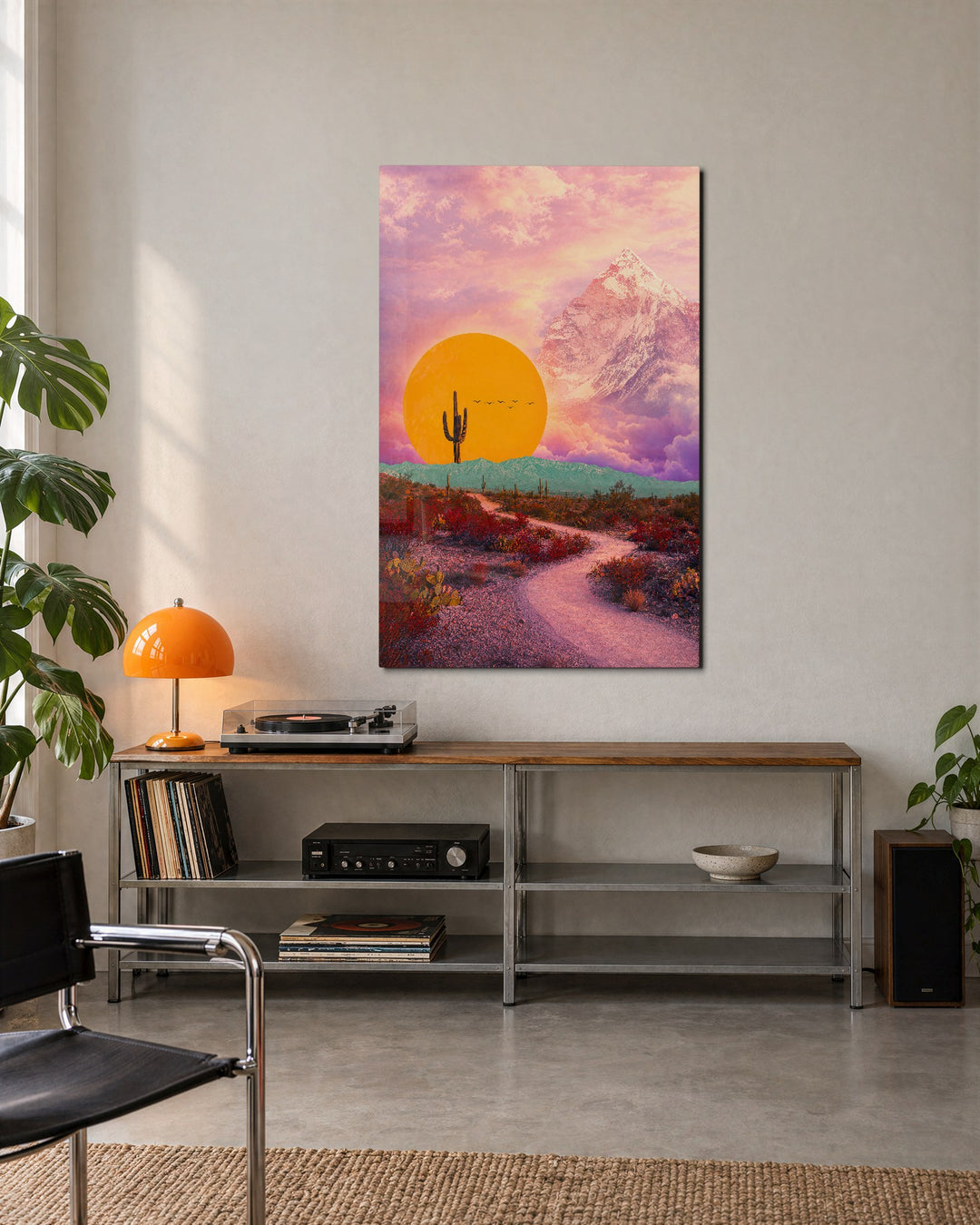 Saguaro Road glass wall art, lifestyle view
