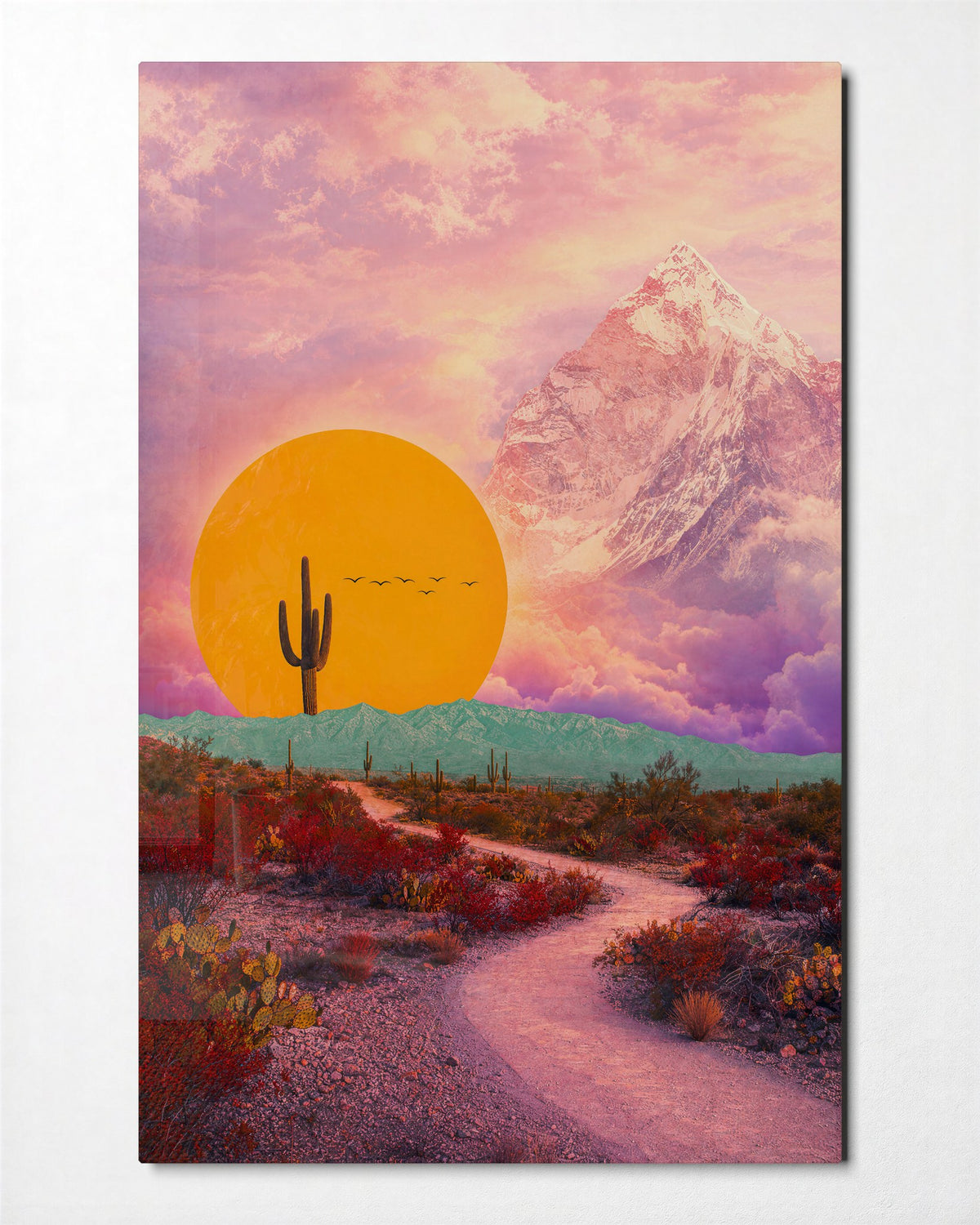 Saguaro Road glass wall art, front view