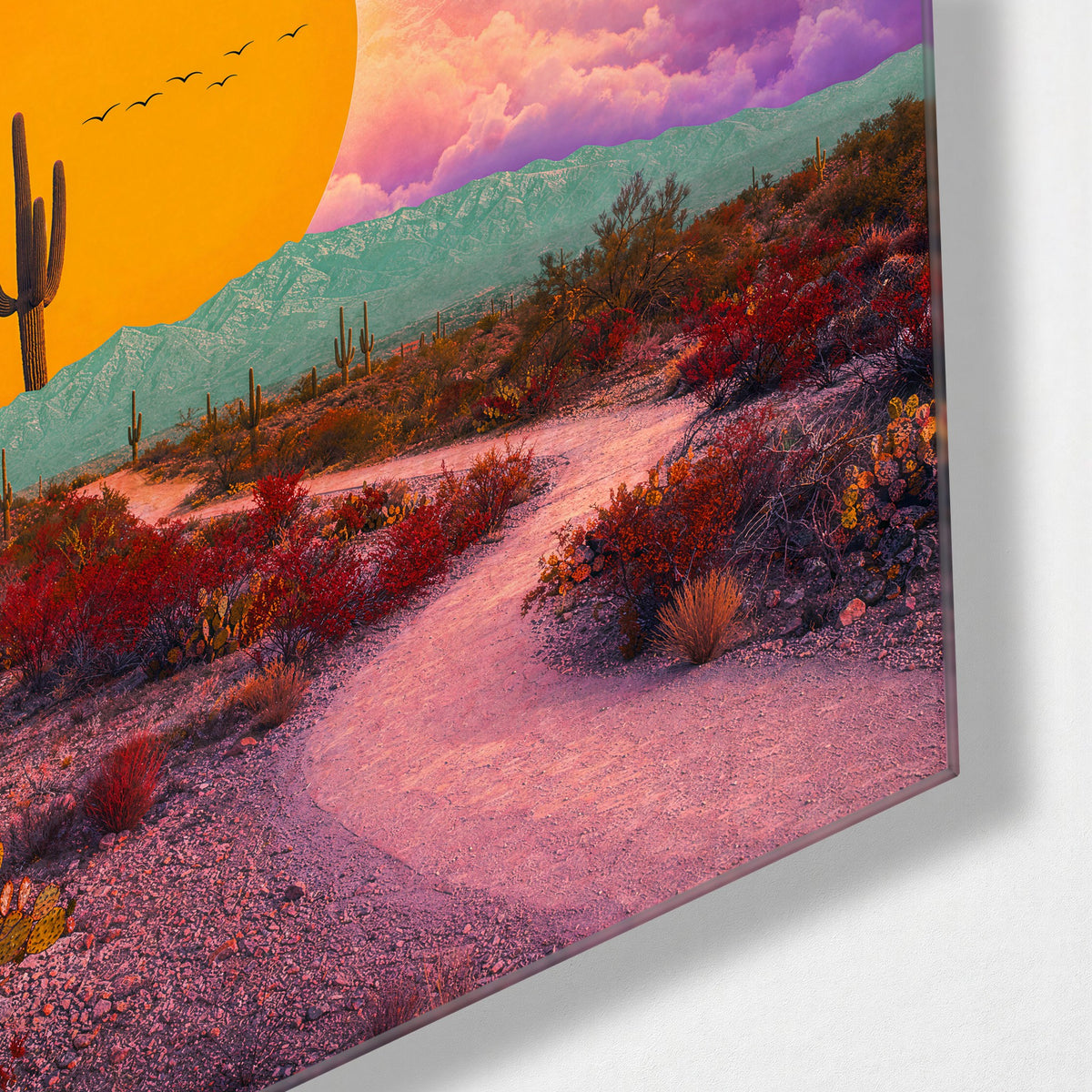 Saguaro Road glass wall art, corner view