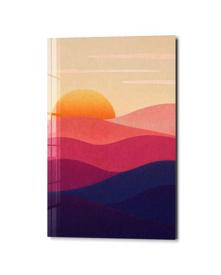 Pink Hills, Orange Orb glass wall art, studio view