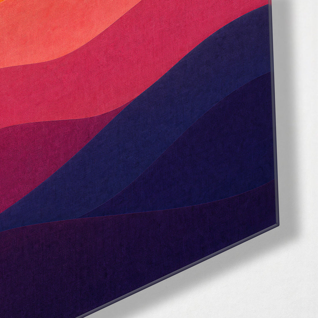 Pink Hills, Orange Orb glass wall art, corner view