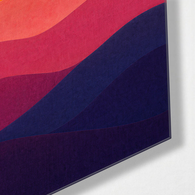 Pink Hills, Orange Orb glass wall art, corner view