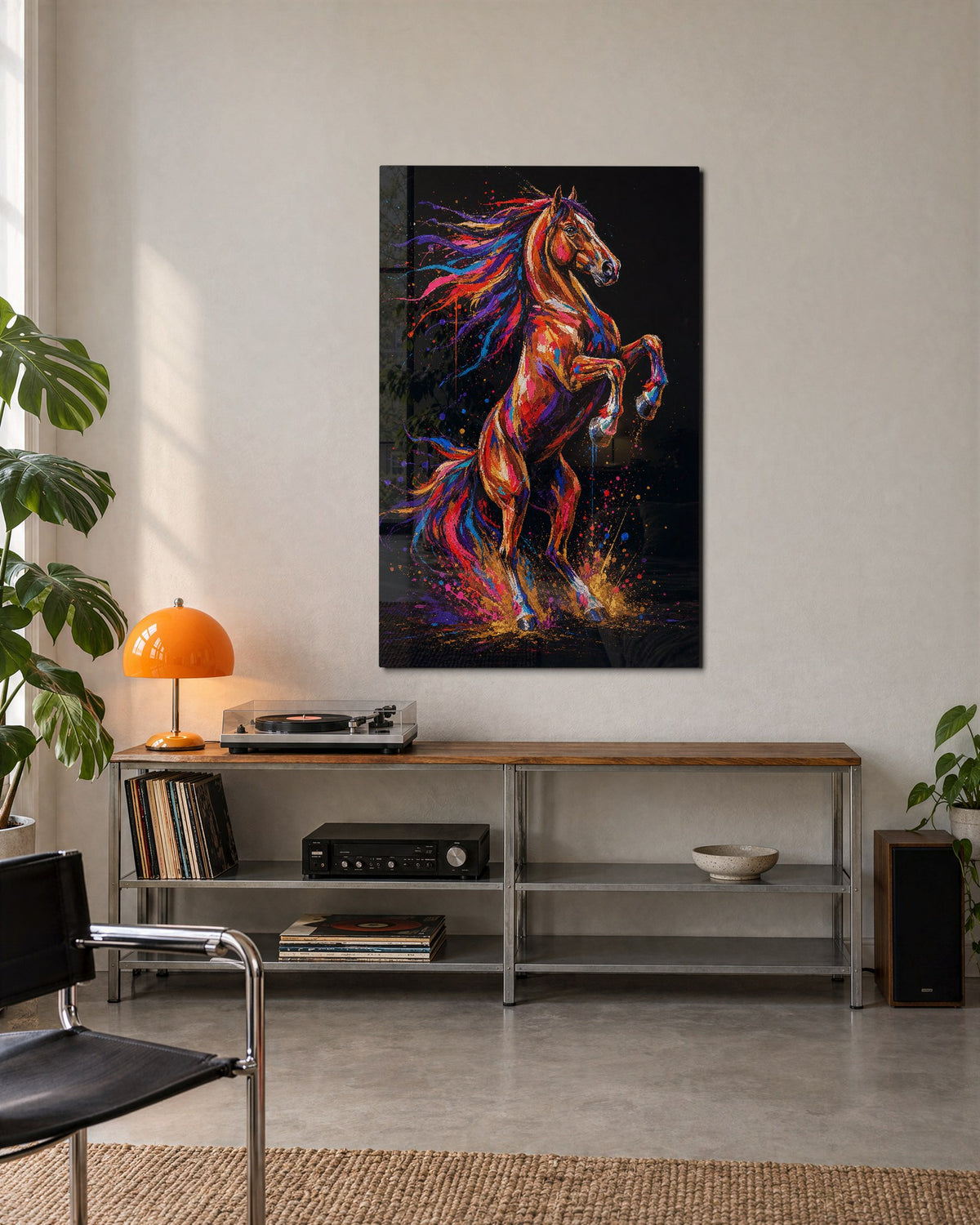 Rearing in Pigment glass wall art, lifestyle view