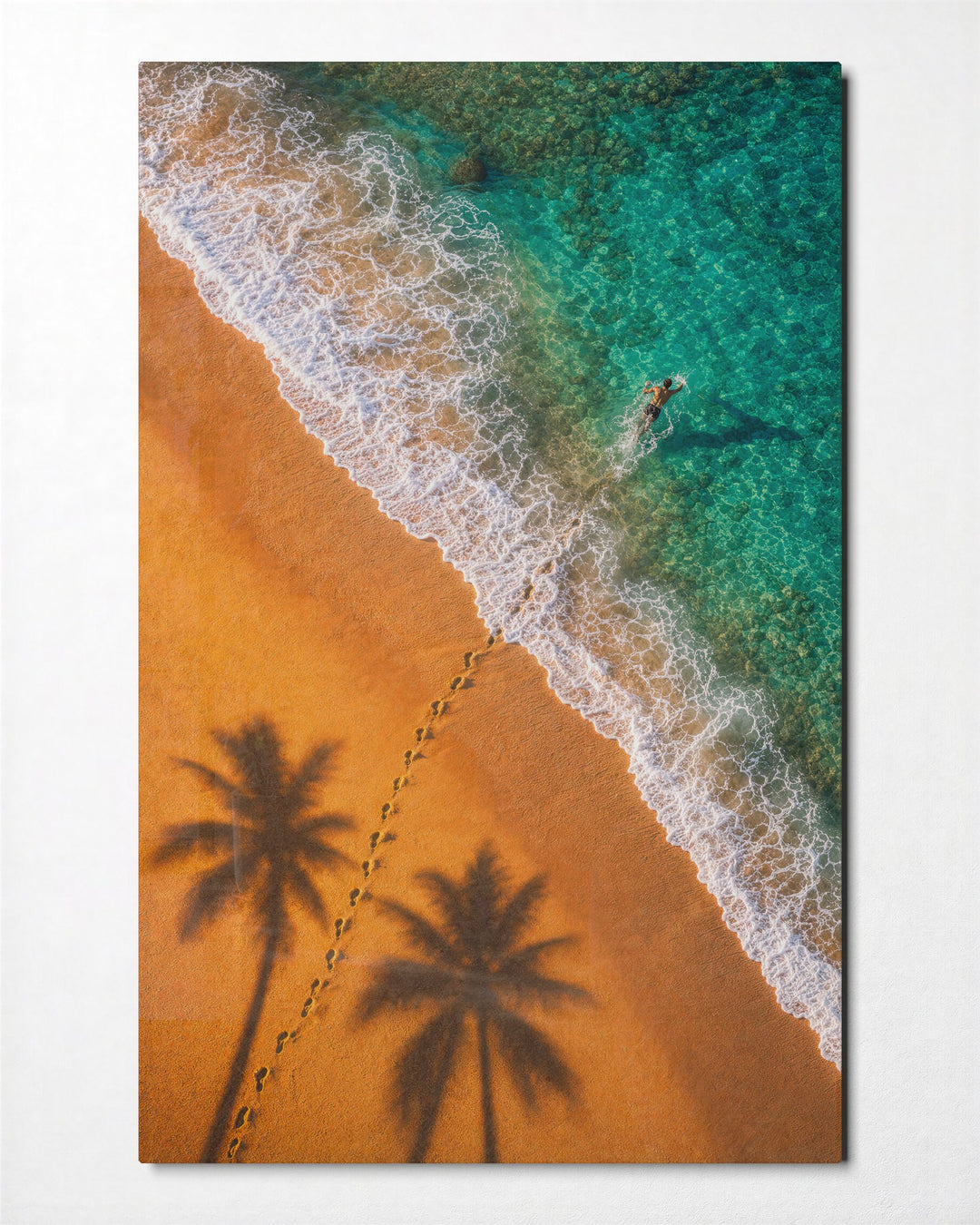 Tracks to the Tide glass wall art, front view