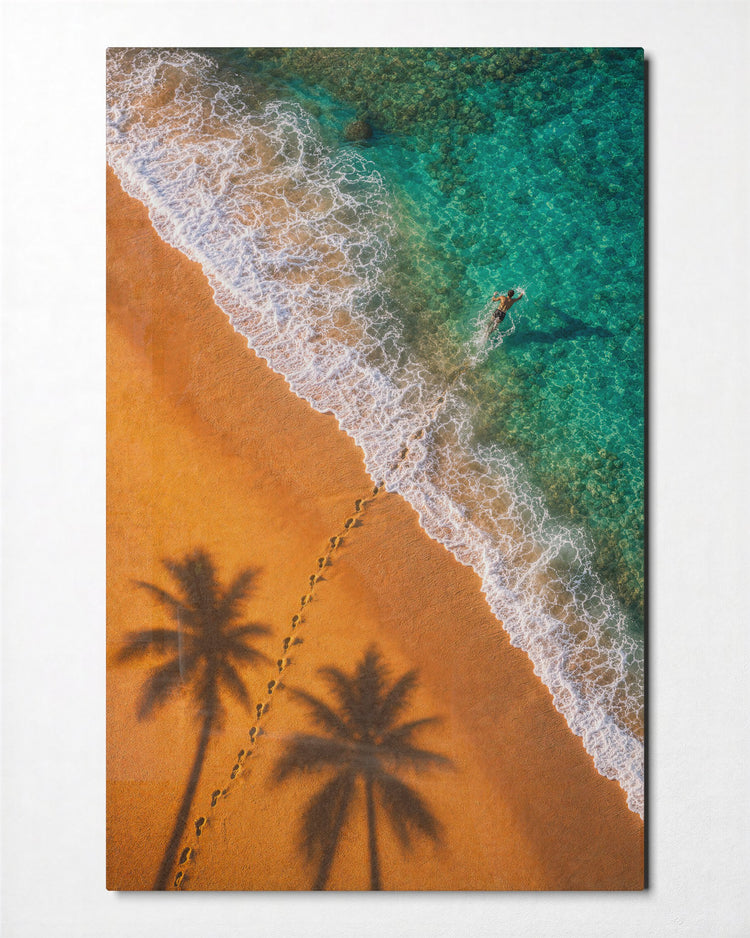 Tracks to the Tide glass wall art, front view