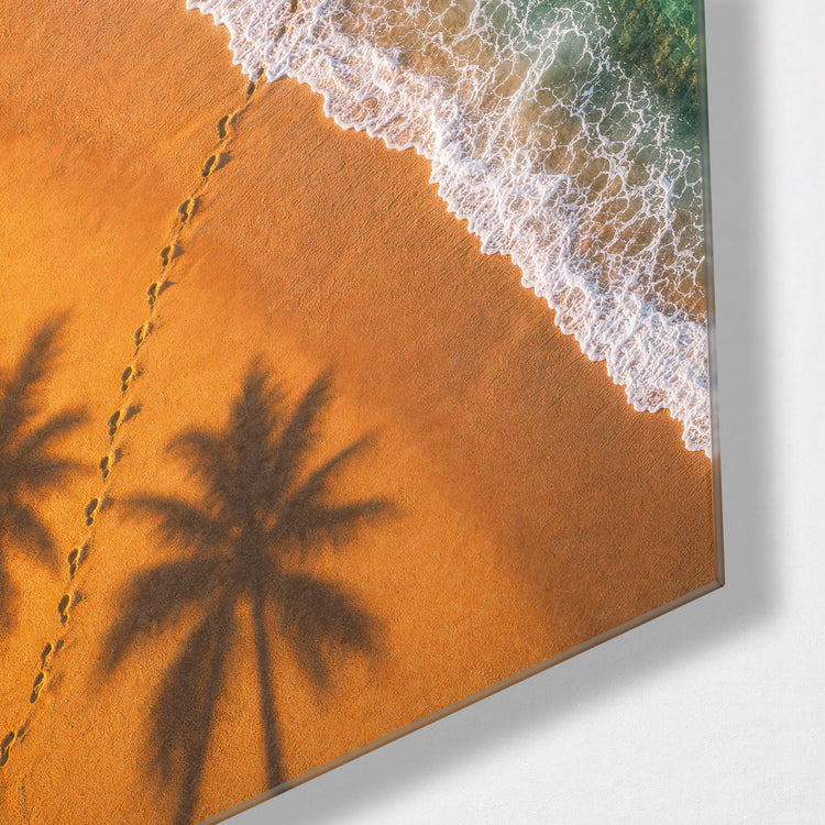 Tracks to the Tide glass wall art, corner view