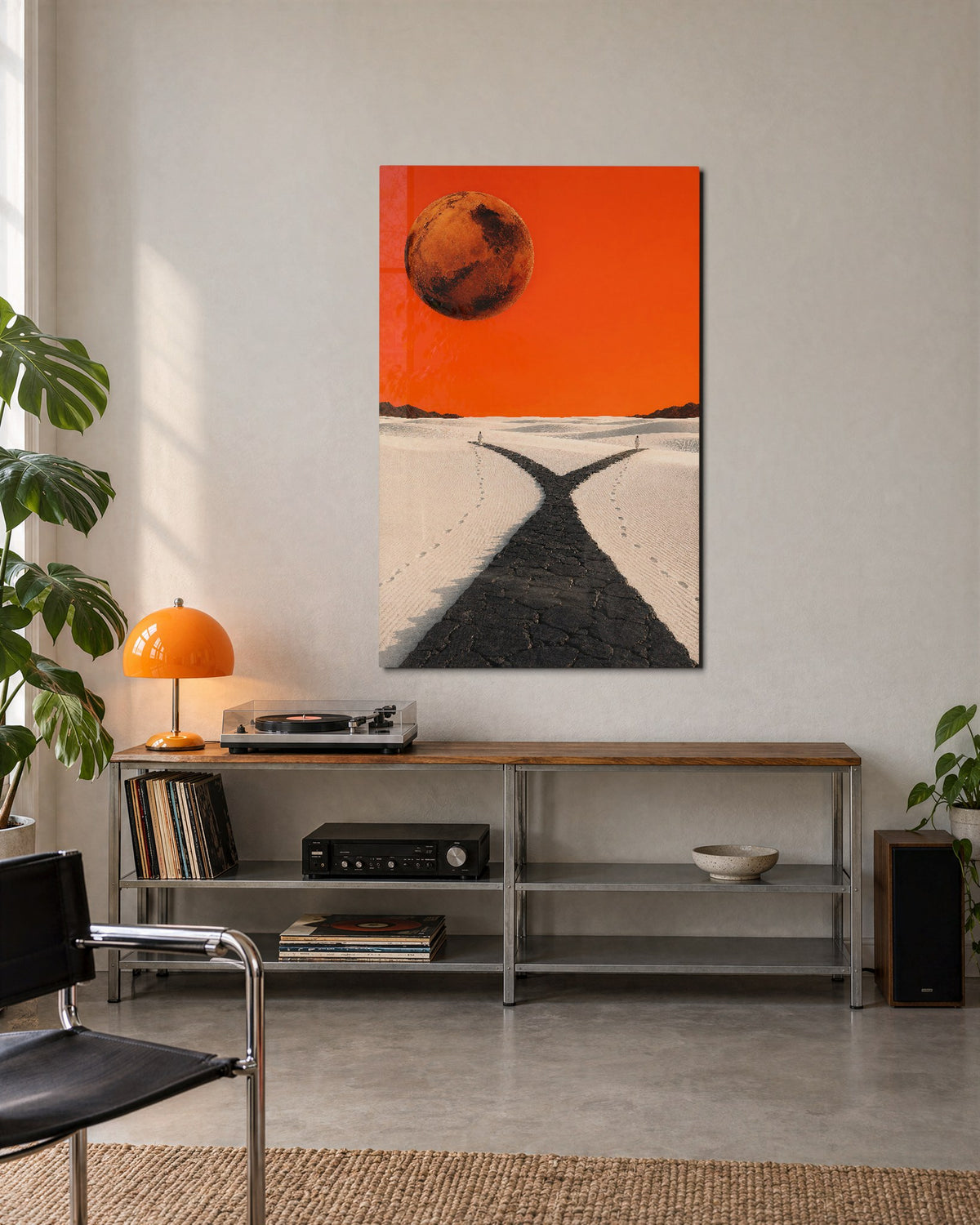 Fork in the Dunes glass wall art, lifestyle view