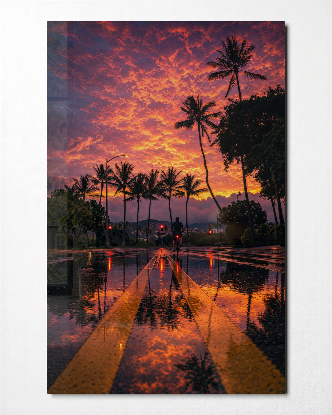 Wet Road, Pink Sky glass wall art, front view