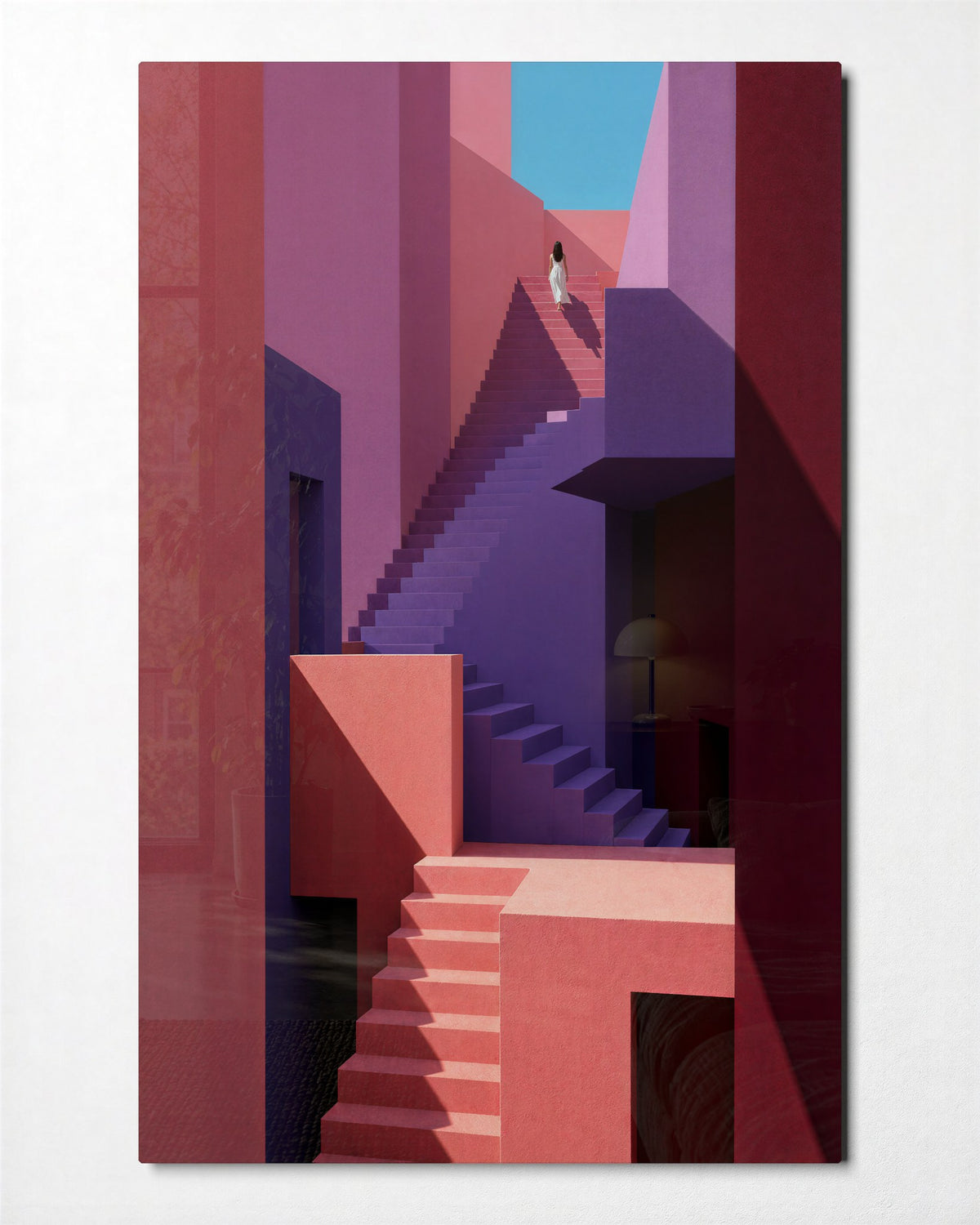 Rose Stairwell glass wall art, front view