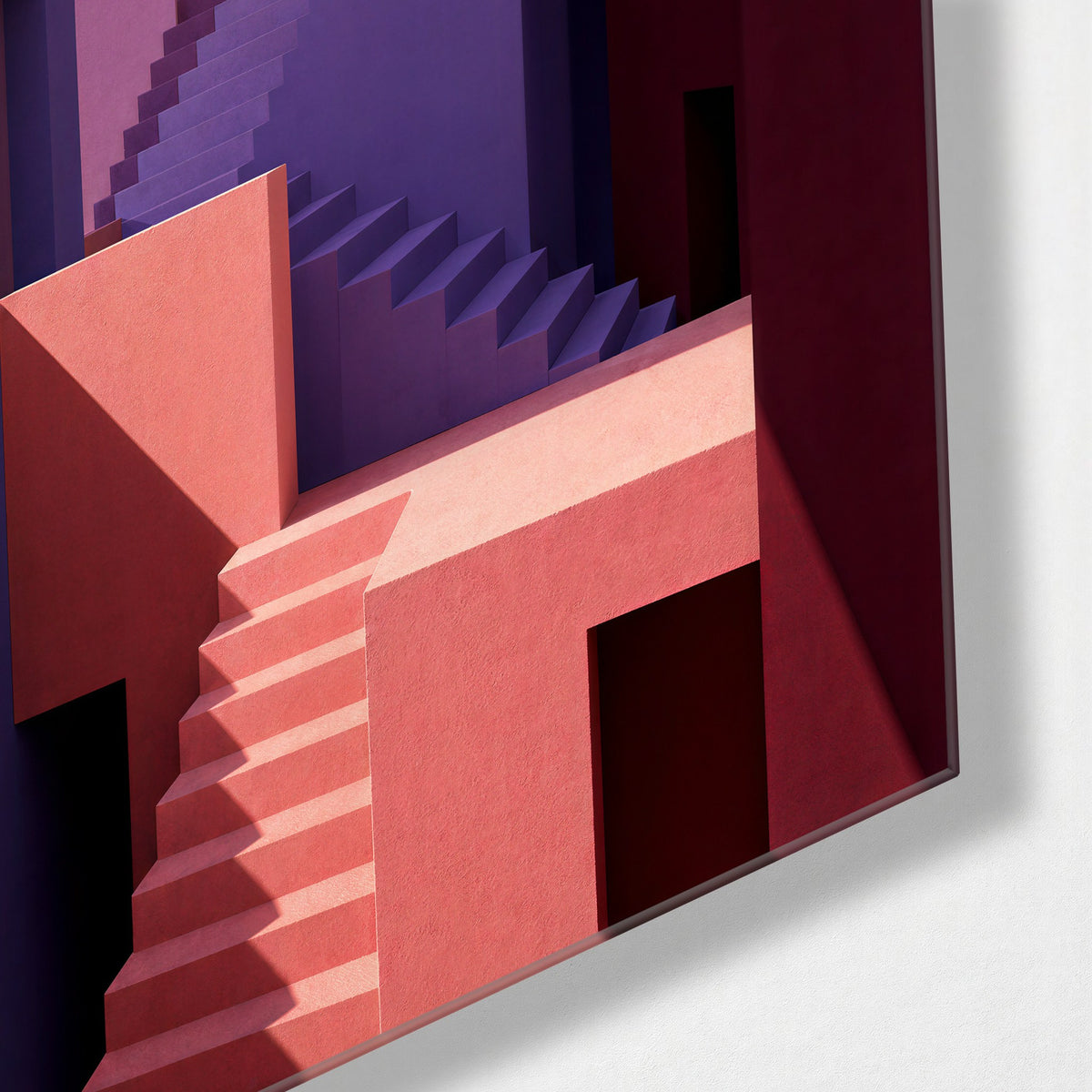 Rose Stairwell glass wall art, corner view