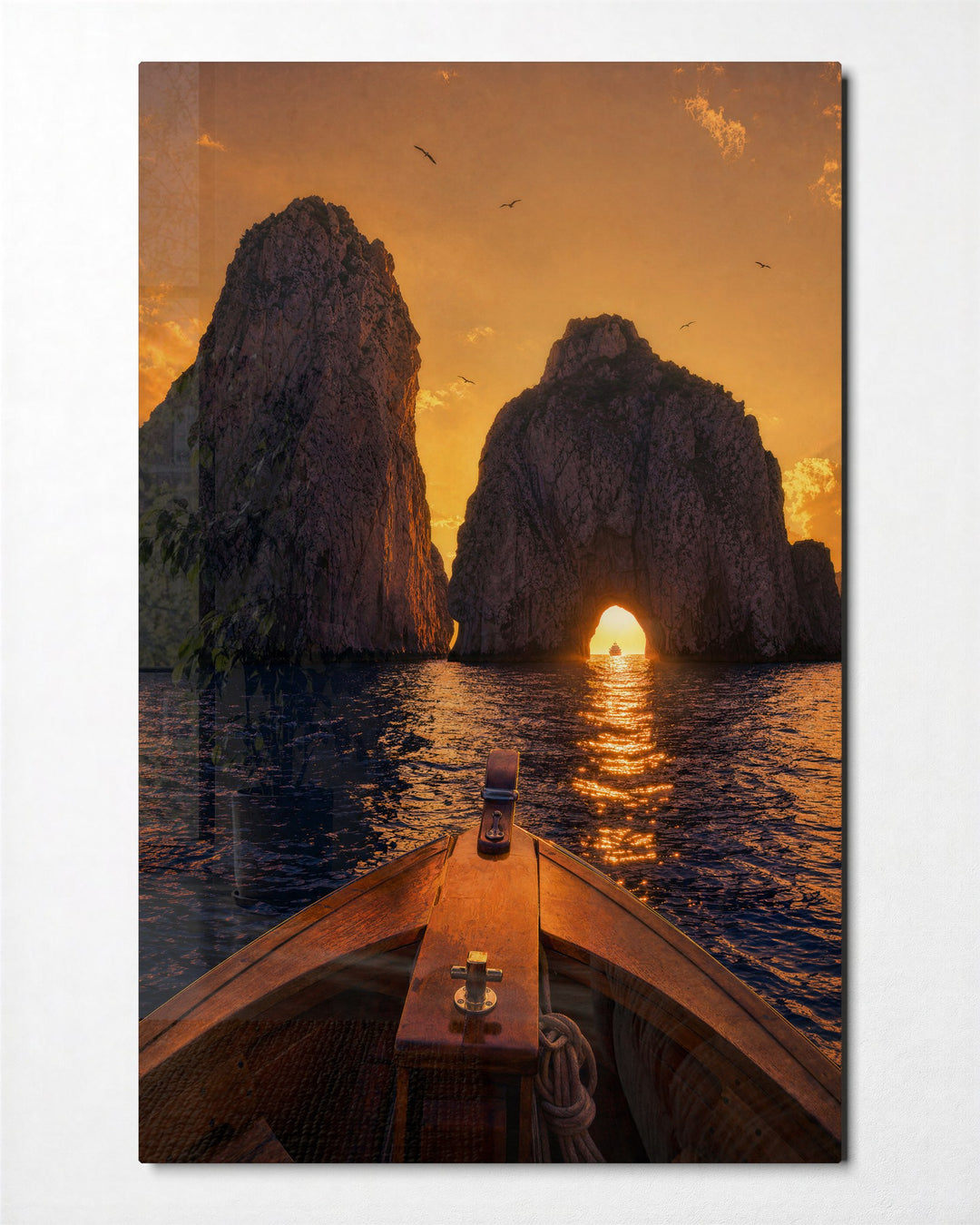 Boat, Gate, Sun glass wall art, front view