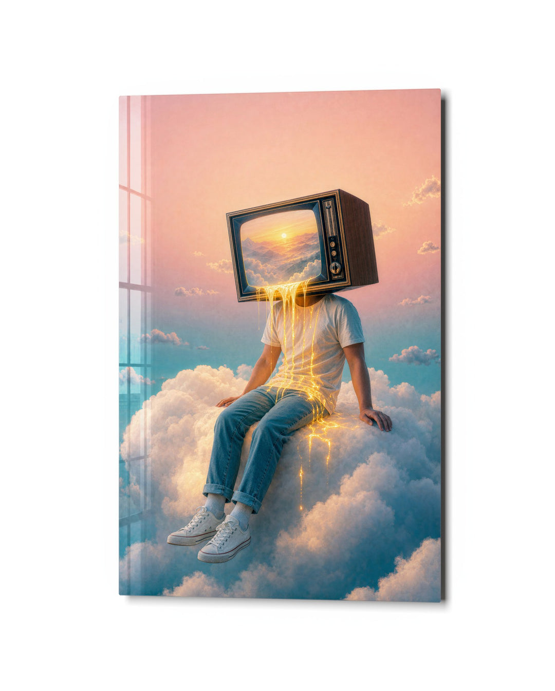 Screen on a Cloud glass wall art, studio view