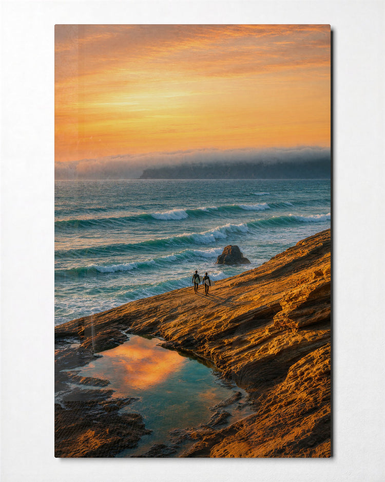 Beachcombers at Dusk glass wall art, front view